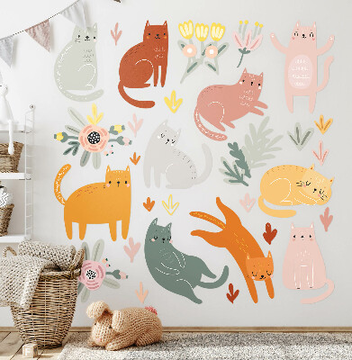 Samolepka 60x87 Pastelové kočky a rostliny v boho stylu