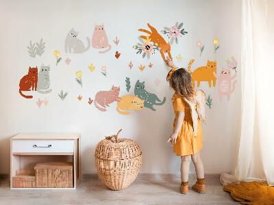 Samolepka 60x87 Pastelové kočky a rostliny v boho stylu