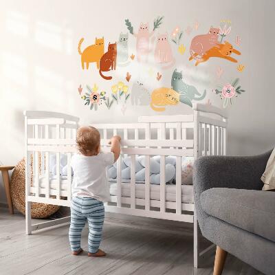 Samolepka 60x87 Pastelové kočky a rostliny v boho stylu