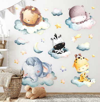 Nálepka 60x80 Noční mraky s usměvavými akvarelovými zvířaty