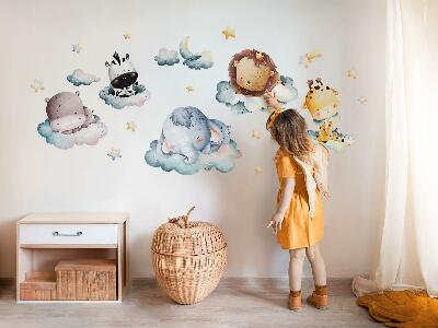 Nálepka 60x80 Noční mraky s usměvavými akvarelovými zvířaty