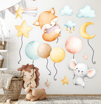 Nálepka 60x92 Rozkošná boho zvířátka s pastelovými balónky