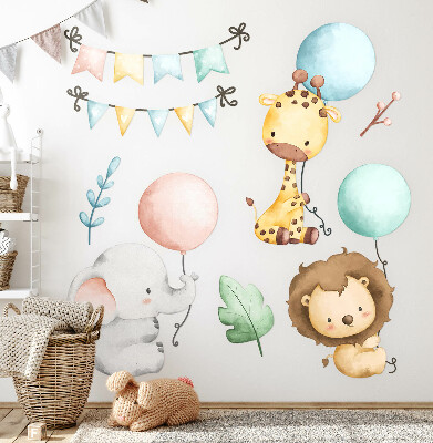 Samolepka 60x70 Pastelově roztomilá zvířátka s boho balónky