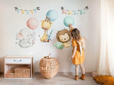 Samolepka 60x70 Pastelově roztomilá zvířátka s boho balónky