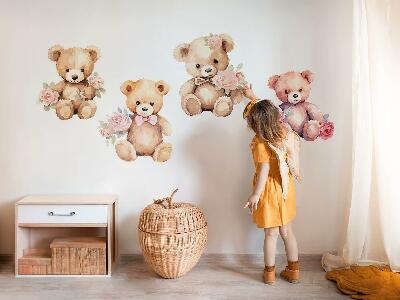Nálepka 60x91 Medvídci s květinami ve stylu akvarelu