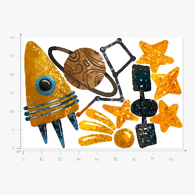 Samolepka na zeď 60x66 Raketové ilustrace planet a hvězd ve vesmíru