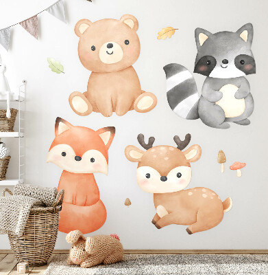 Nálepka na zeď 60x89 Lesní zvířata v pastelové akvarelové estetice