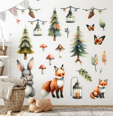 Nálepka 60x94 Zvířata a rostliny v pastelových akvarelech boho