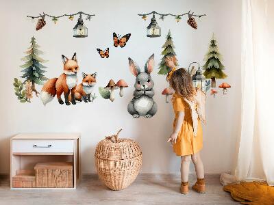 Nálepka 60x94 Zvířata a rostliny v pastelových akvarelech boho