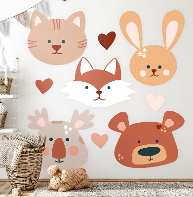 Nálepka na zeď 60x86 Lesní zvířátka v boho pastelových srdcích