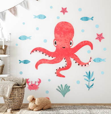 Samolepka na zeď 60x88 Chobotnice v pastelovém stylu akvarelu