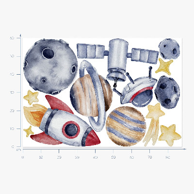 Nálepka na zeď 60x103 Pastelový prostor s planetami a raketou
