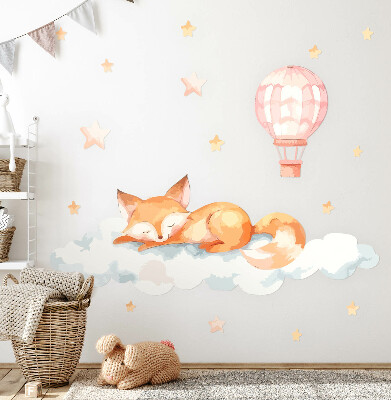 Samolepka na zeď 60x66 Pastelová liška v oblaku s hvězdami a balónkem