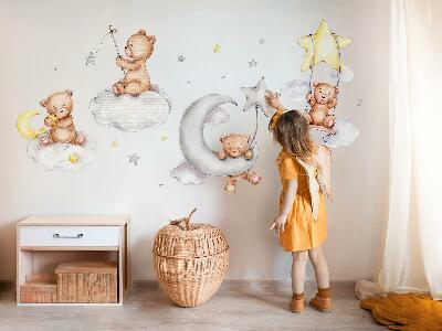 Samolepka 60x99 Medvídci v pastelové akvarelové obloze