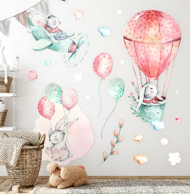 Samolepka na zeď 60x87 Zajíčci v pastelové obloze v boho stylu