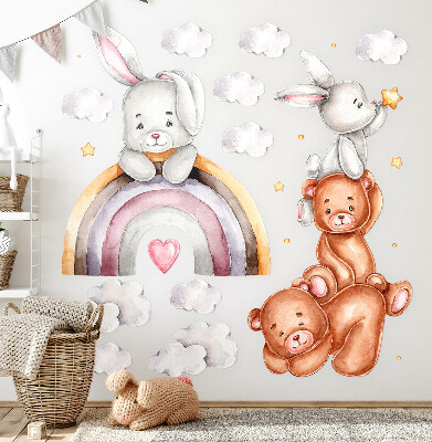 Nálepka 60x85 Pasteloví medvídci a zajíčci v akvarelu