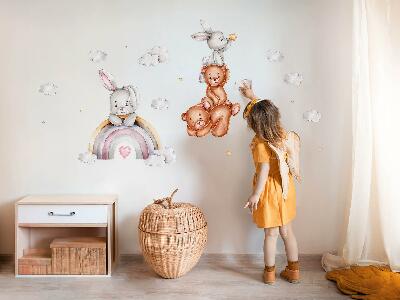 Nálepka 60x85 Pasteloví medvídci a zajíčci v akvarelu
