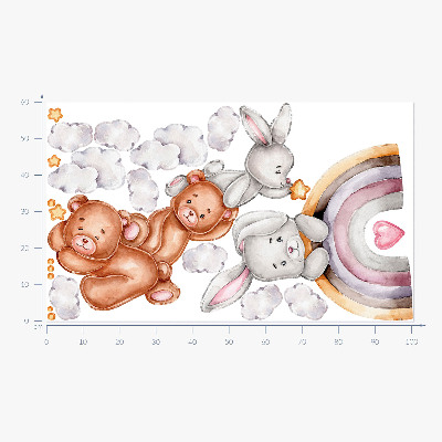 Nálepka 60x85 Pasteloví medvídci a zajíčci v akvarelu