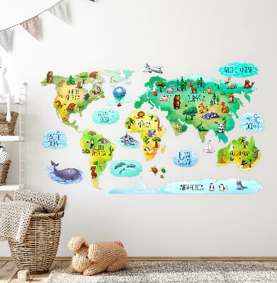 Nálepka 60x87 Barevná mapa světa s kontinenty a přírodou