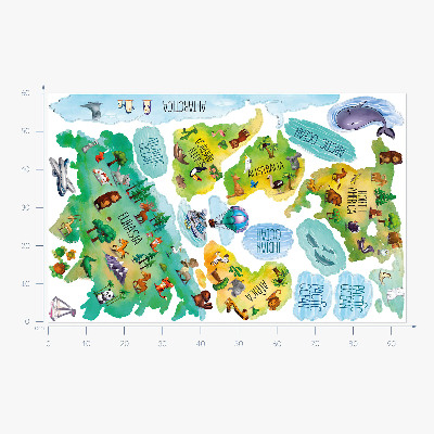 Nálepka 60x87 Barevná mapa světa s kontinenty a přírodou