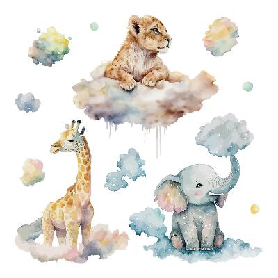 Nálepka na zeď 60x71 Safari s malovanými divokými zvířaty v oblacích
