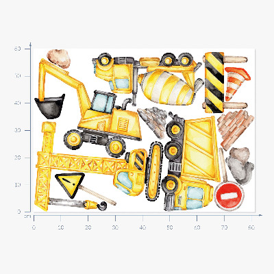 Nálepka 60x88 Konstrukce - stroje a vozidla v akvarelu