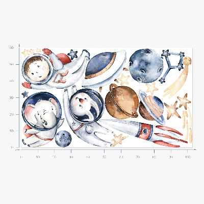 Samolepka na zeď 60x76 Malí astronauti v pastelovém prostoru