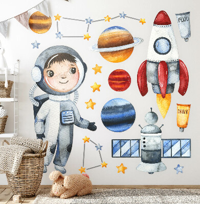 Nálepka na zeď 60x72 Vesmírná cesta malého astronauta v akvarelu