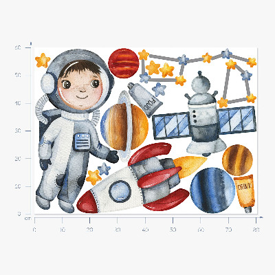 Nálepka na zeď 60x72 Vesmírná cesta malého astronauta v akvarelu