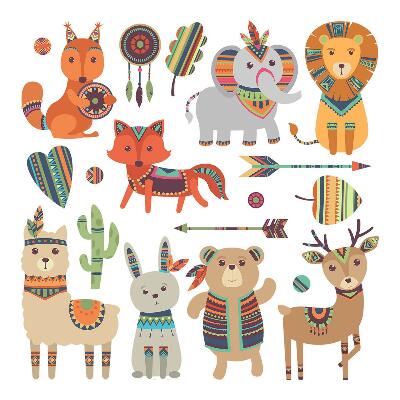 Nálepka 60x74 Pastelové ilustrace boho zvířat