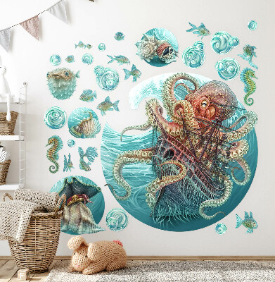 Nálepka 60x58 Pohádkový mořský svět chobotnic a lodí