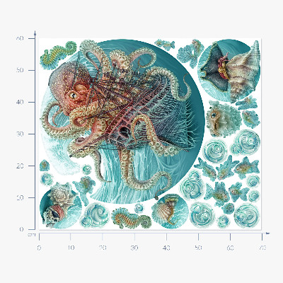 Nálepka 60x58 Pohádkový mořský svět chobotnic a lodí