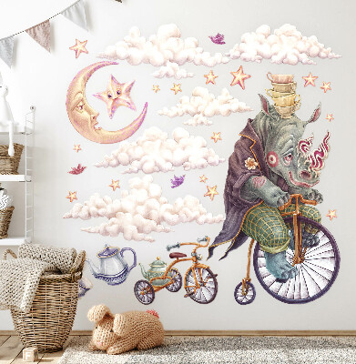 Samolepka na zeď 60x77 Pastelový svět zvířat v kreslené podobě