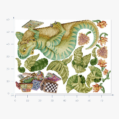 Samolepka 60x89 Dinosauří vzor s listy a květy v pastelových barvách