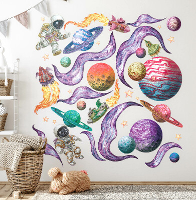 Nálepka 60x103 Vesmírná dobrodružství raket a planet v pastelových barvách