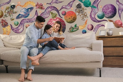 Nálepka 60x103 Vesmírná dobrodružství raket a planet v pastelových barvách