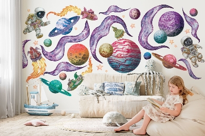 Nálepka 60x103 Vesmírná dobrodružství raket a planet v pastelových barvách