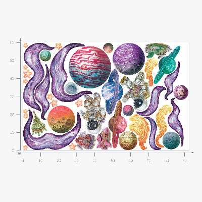 Nálepka 60x103 Vesmírná dobrodružství raket a planet v pastelových barvách