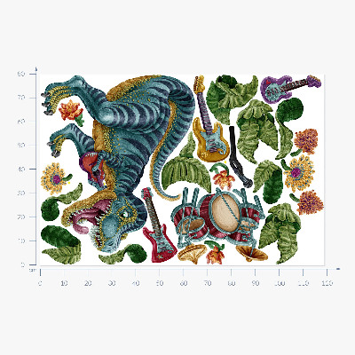 Samolepka 80x119 Hudební kreslený dinosaurus s nástroji