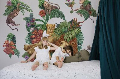 Samolepka 80x126 Safari exotická zvířata v kresleném stylu tropické džungle