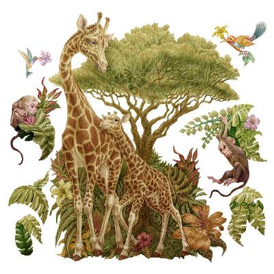 Samolepka na zeď 80x120 Safari v pastelové verzi divoké přírody