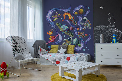 Samolepka na zeď 80x120 Kosmické rakety astronautů v kresleném stylu