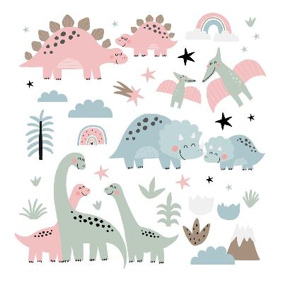 Nálepka 80x118 Dinosauři v prostředí pastelové vegetace