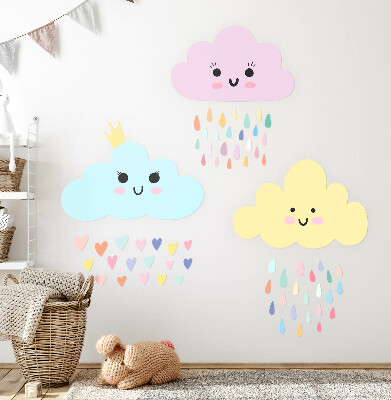 Nálepka na zeď 80x103 Veselé mraky s deštěm v pastelových odstínech