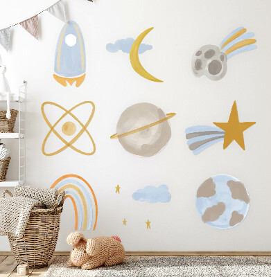 Samolepka na zeď 80x134 Prostor ilustrace planet a hvězd v pastelech