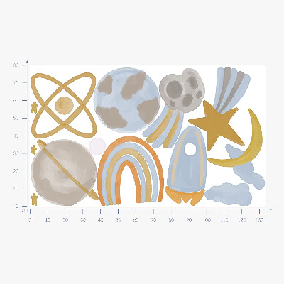 Samolepka na zeď 80x134 Prostor ilustrace planet a hvězd v pastelech