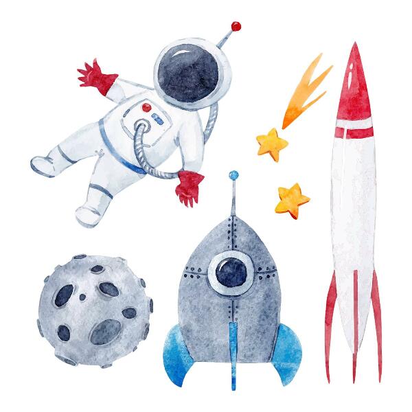 Samolepka na zeď 80x135 Vesmírný pastelový vzor s astronautem a raketami