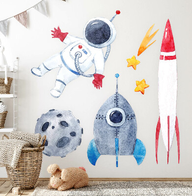 Samolepka na zeď 80x135 Vesmírný pastelový vzor s astronautem a raketami