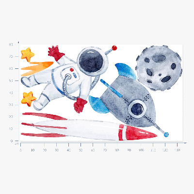 Samolepka na zeď 80x135 Vesmírný pastelový vzor s astronautem a raketami