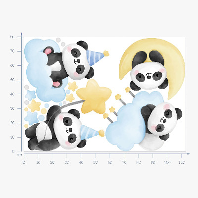 Nálepka 80x113 Roztomilé pandy na pastelové obloze v akvarelu
